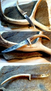 2017 Kovaný nůž, nožířská ocel, jelení paroh, kost býka, 25 cm