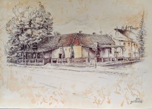 2023 -  Bývalá Restaurace na pískové cestě , Pero, akryl a tužka na papíře, 30 x 40 cm